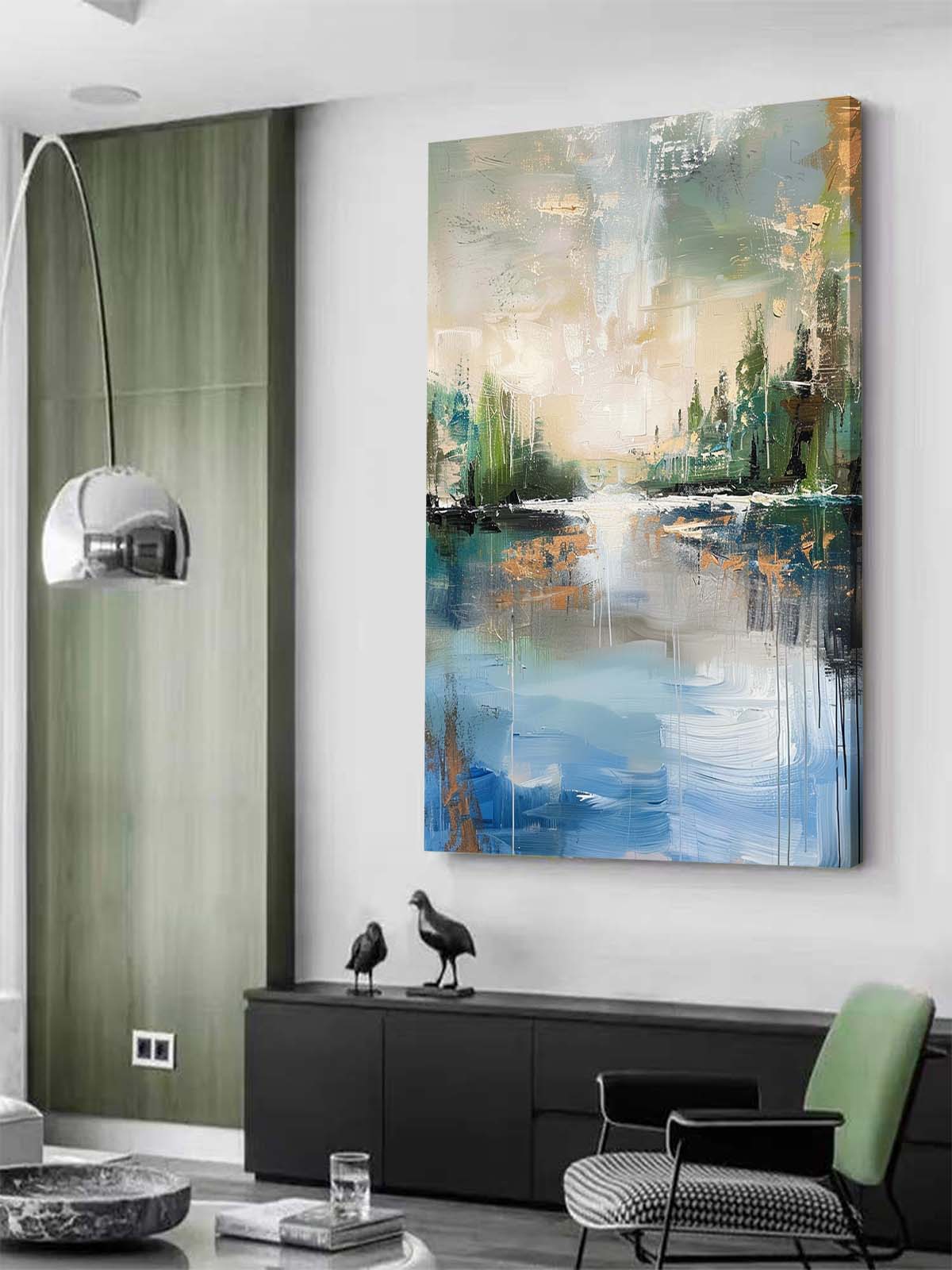Abstract Lakeside Landscape Painting