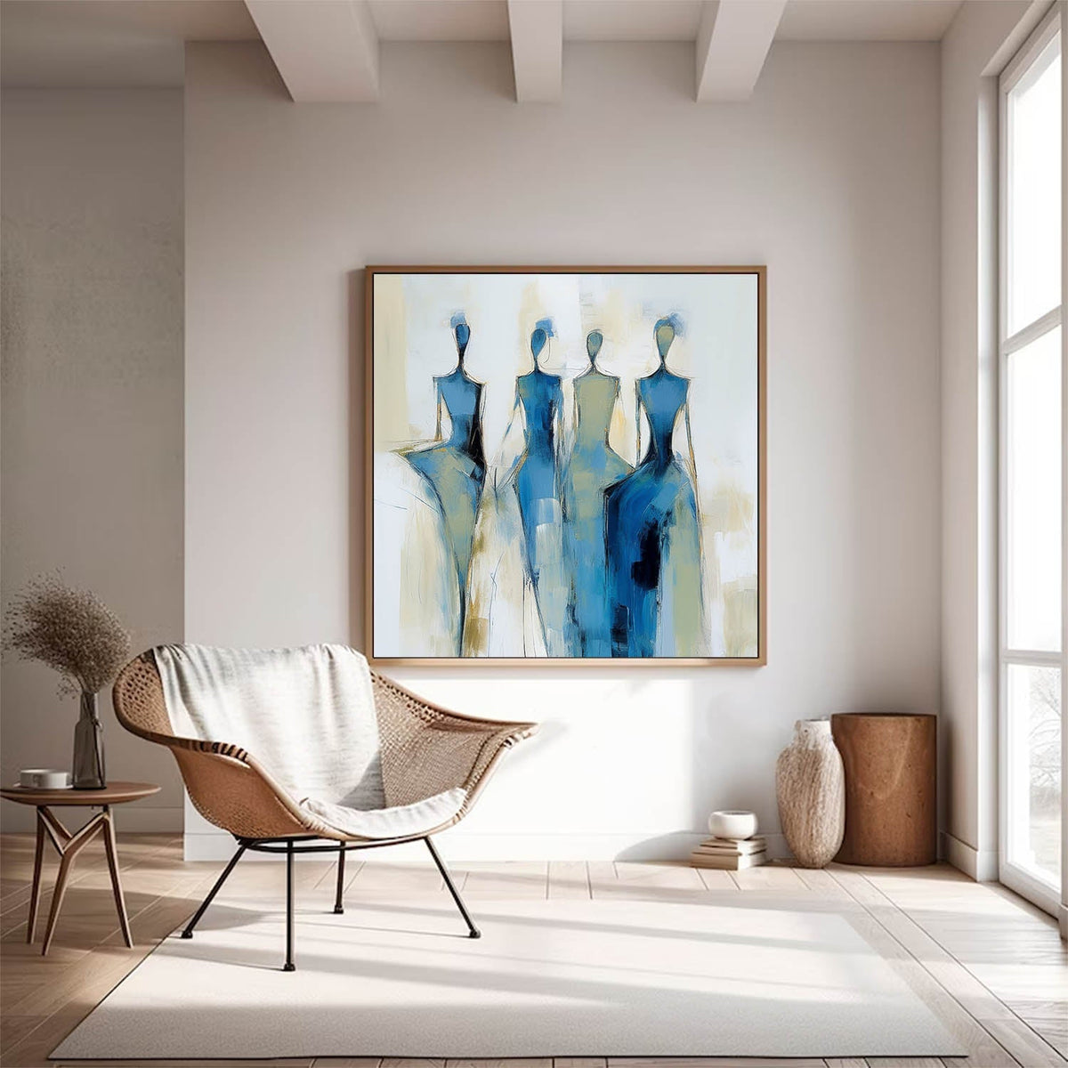 Four Feminine Figures In Blue And Gold Wall Art