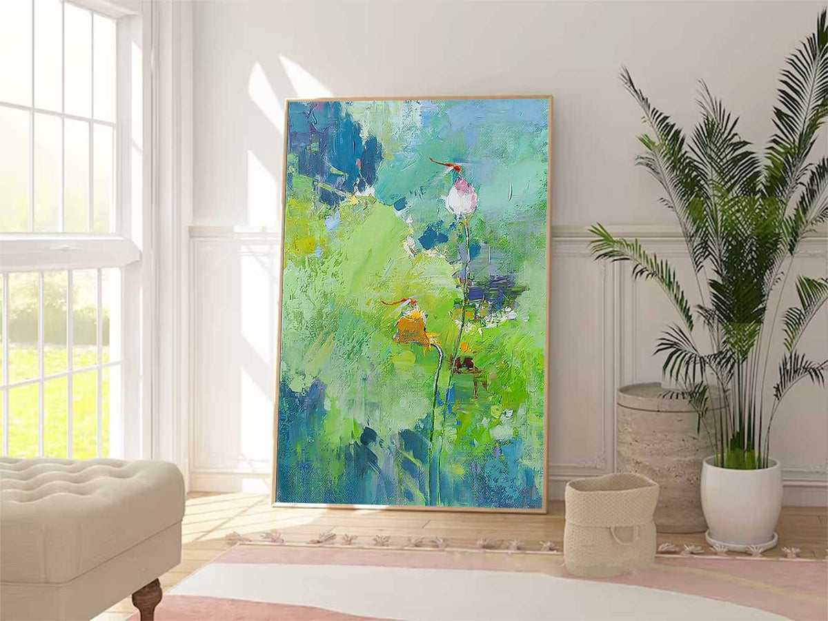 Green Floral Impasto Abstract Canvas Wall Art