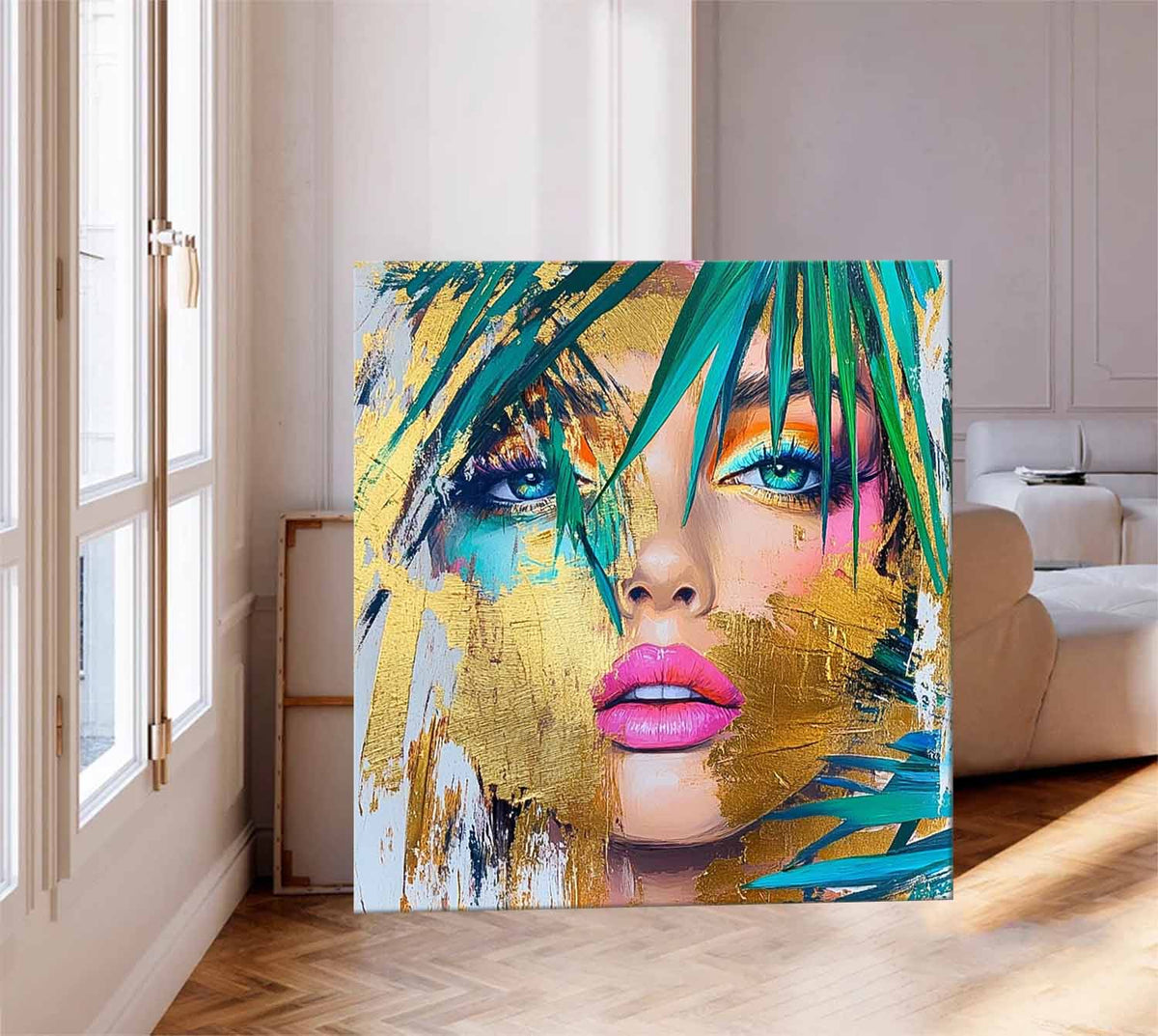 Golden Tropical Woman Portrait Oil Painting
