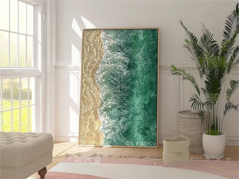 Textured Coastal Wall Art Emerald Green Ocean