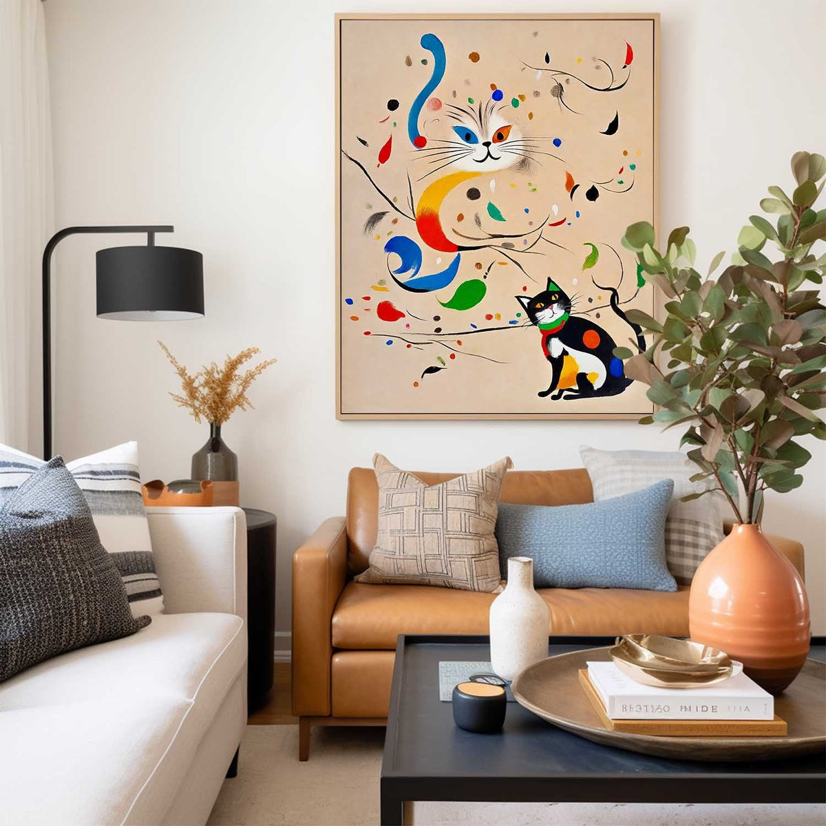 Surrealist Cat Painting Whimsical Modern Wall Art