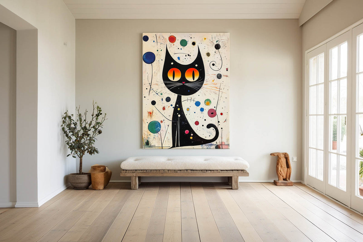 Mid-Century Modern Cat Painting Vibrant Retro