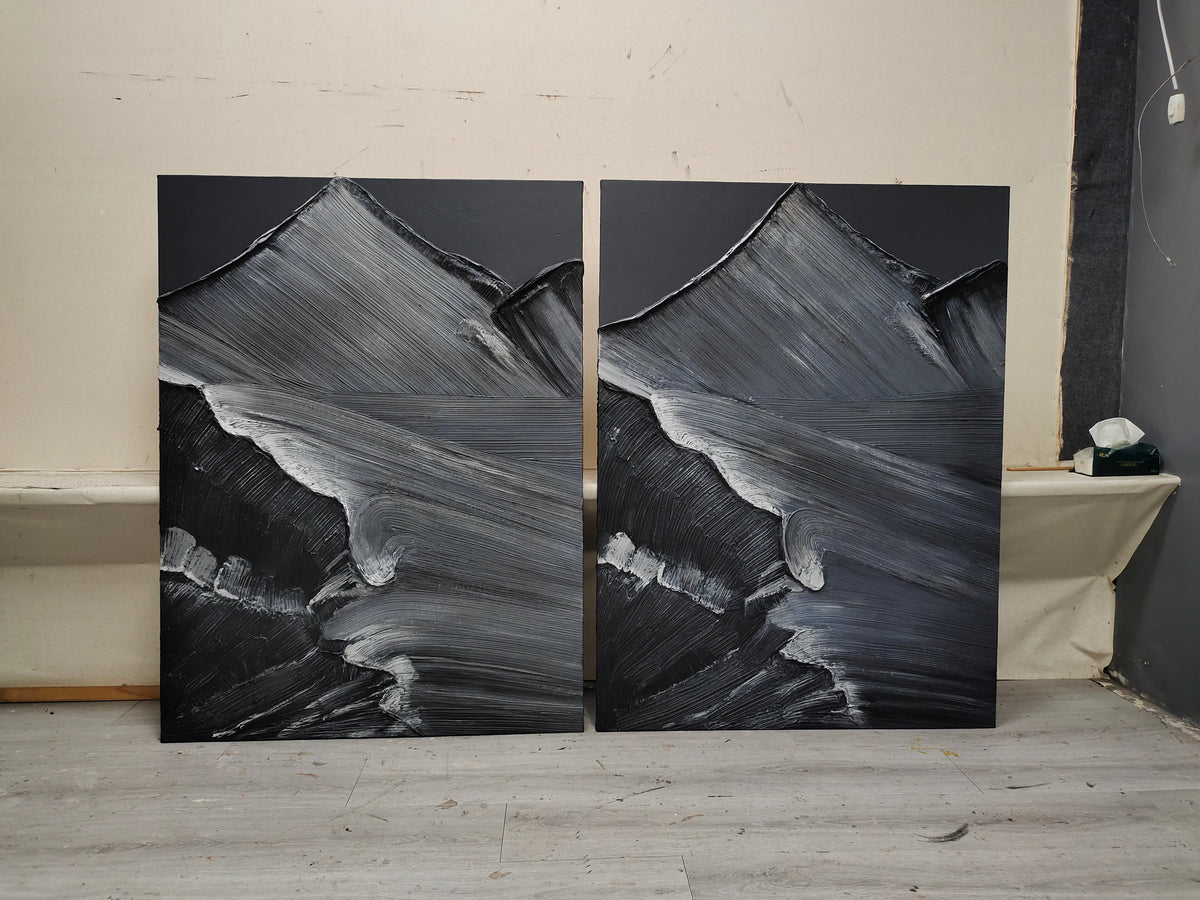 Monochrome Mountain Landscape Impasto Painting