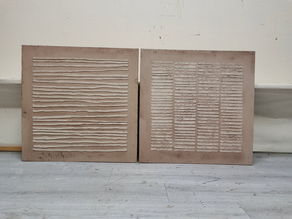 Earthy Textured Linear Pattern Diptych Wall Art Set