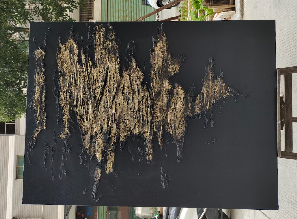Black & Gold Impasto Abstract Painting