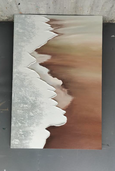 Minimalist Beach Wave Bas-Relief Painting