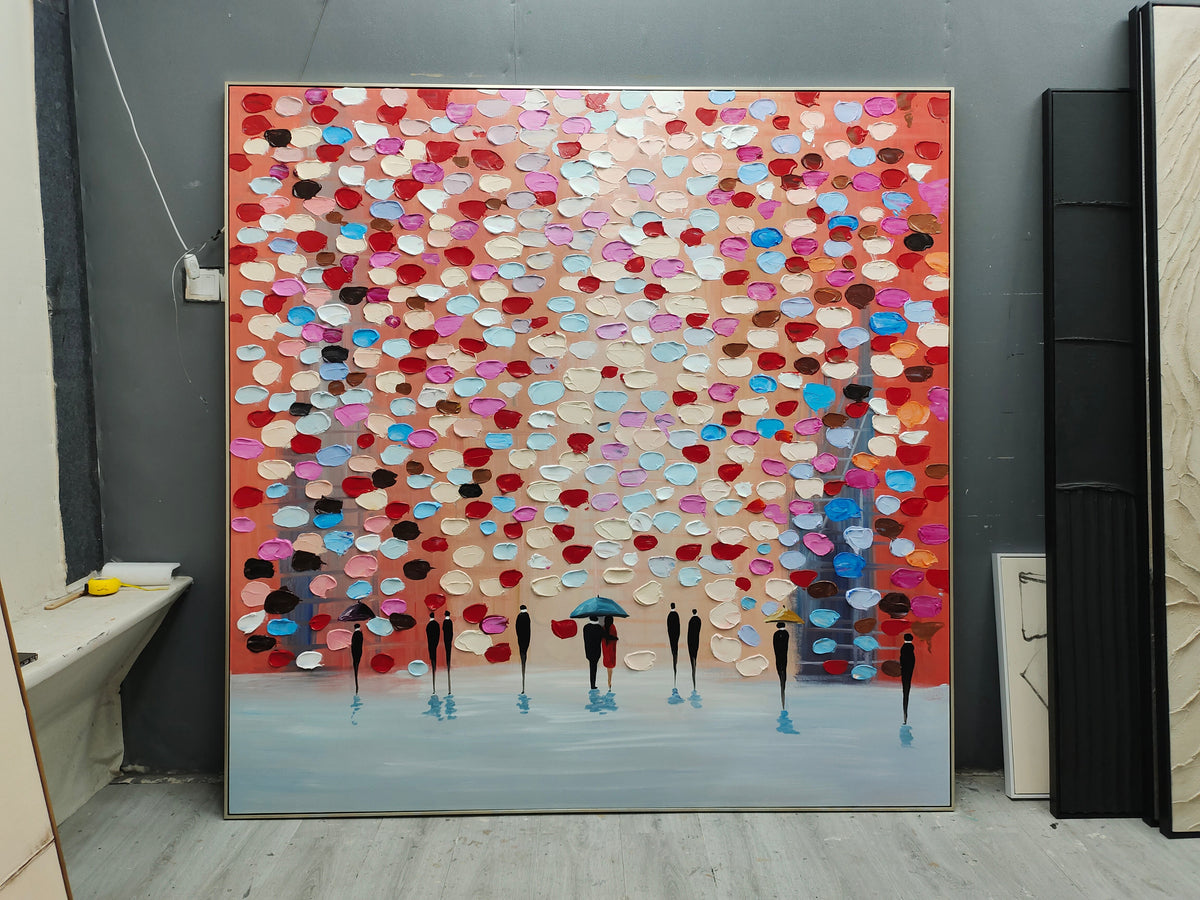 Rainy City Dot Art Oil Painting