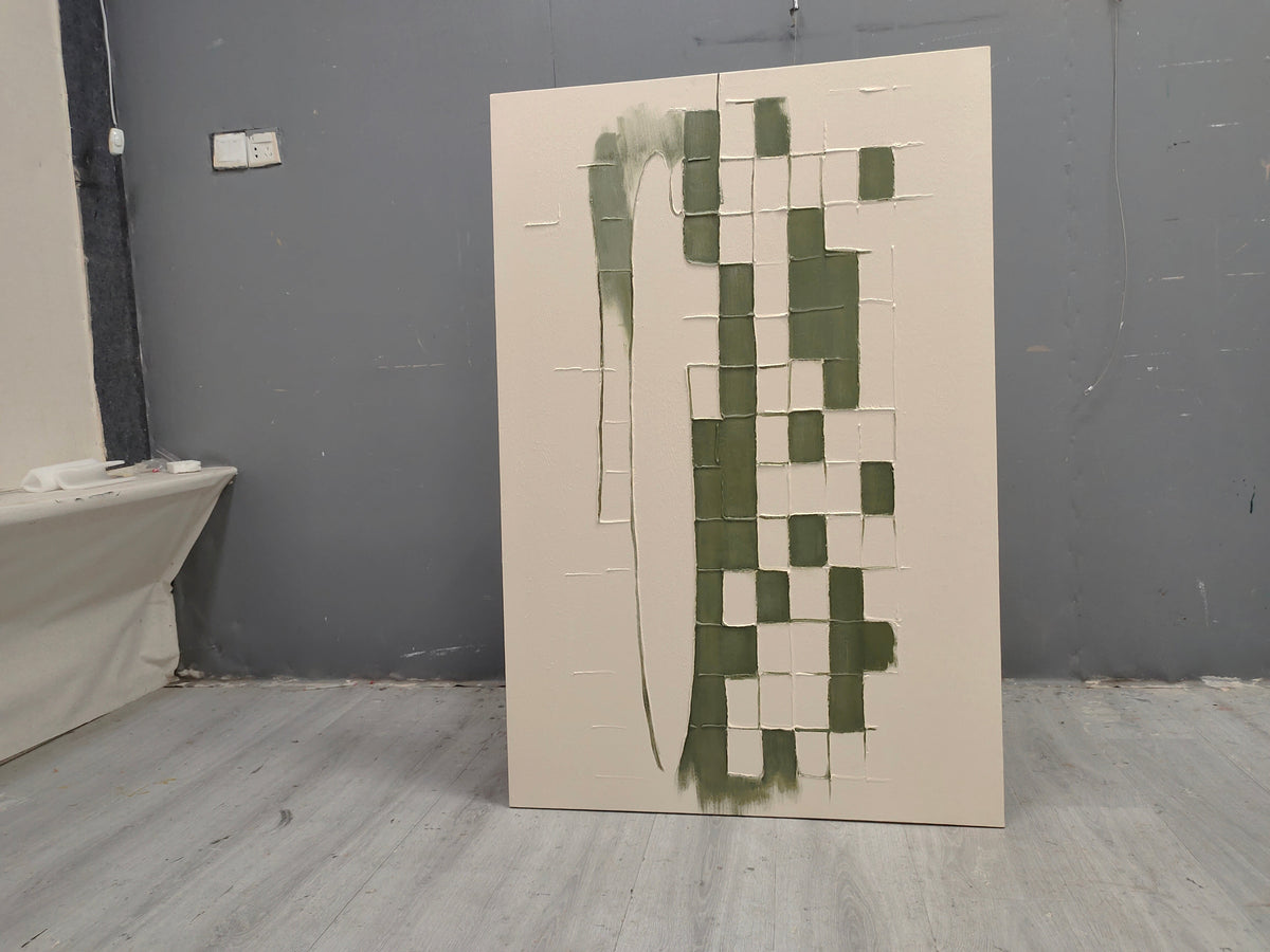 Emerald Green Checkered Abstract Painting