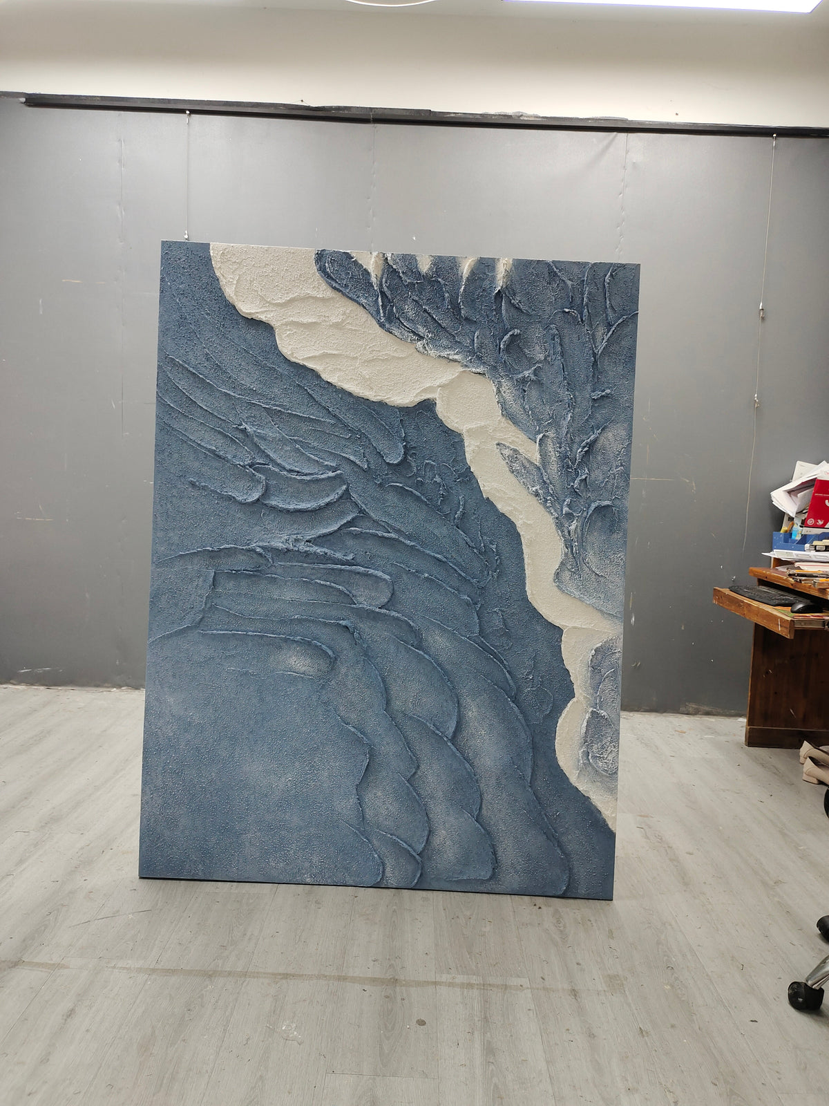 Textured Coastal Wave Relief Painting