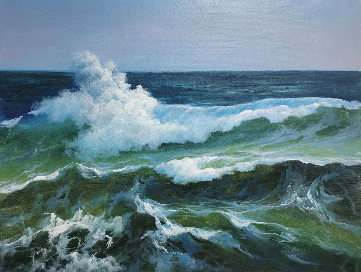Hyperrealism Dynamic Ocean Wave Impasto Painting