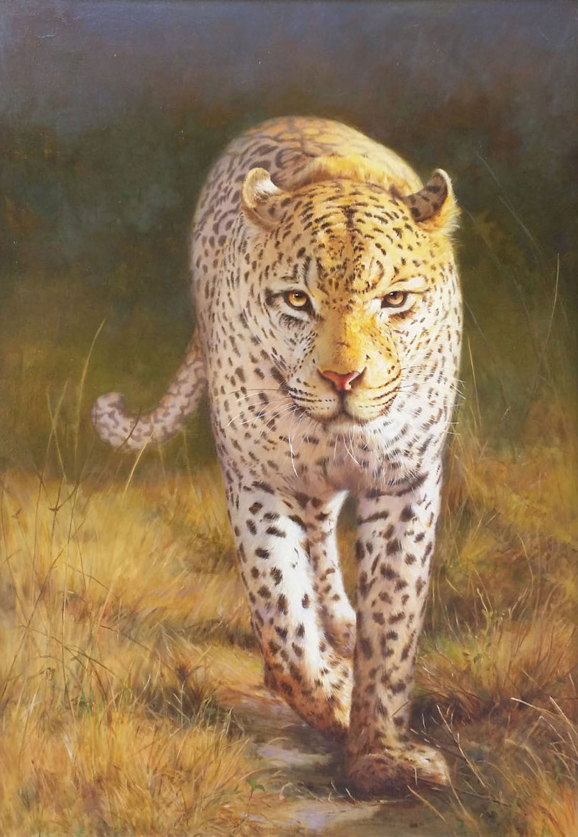 Wall Art Vertical Realist Leopard Scene Warm