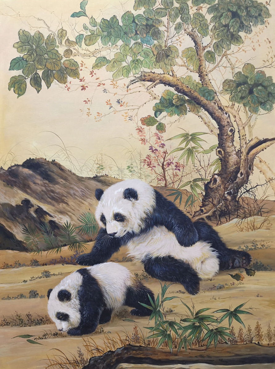Wall Art Vertical Traditional Chinese Panda Scene Soft