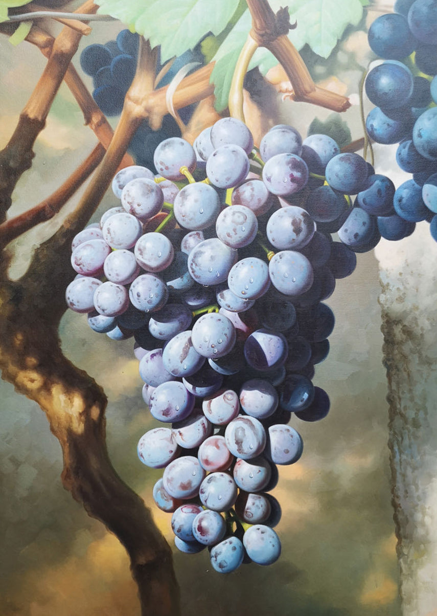 Wall Art Vertical Realist Purple Grape Scene Deep