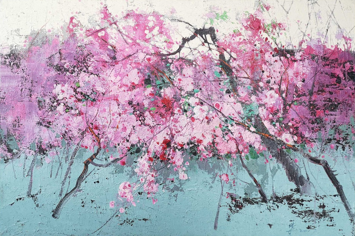 Hyperrealism Art Vibrant Cherry Blossom Tree Painting