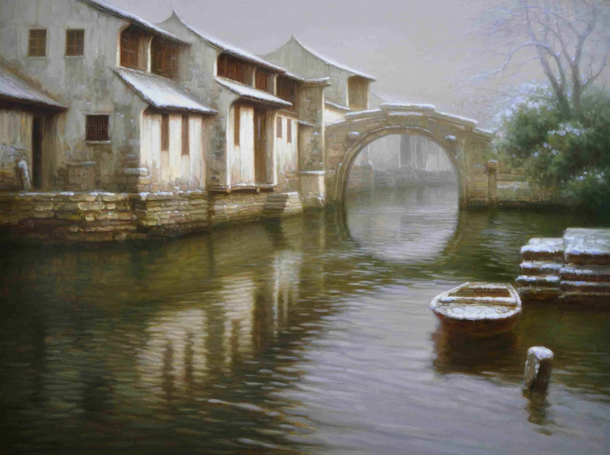 Winter Jiangnan Water Town Oil Painting