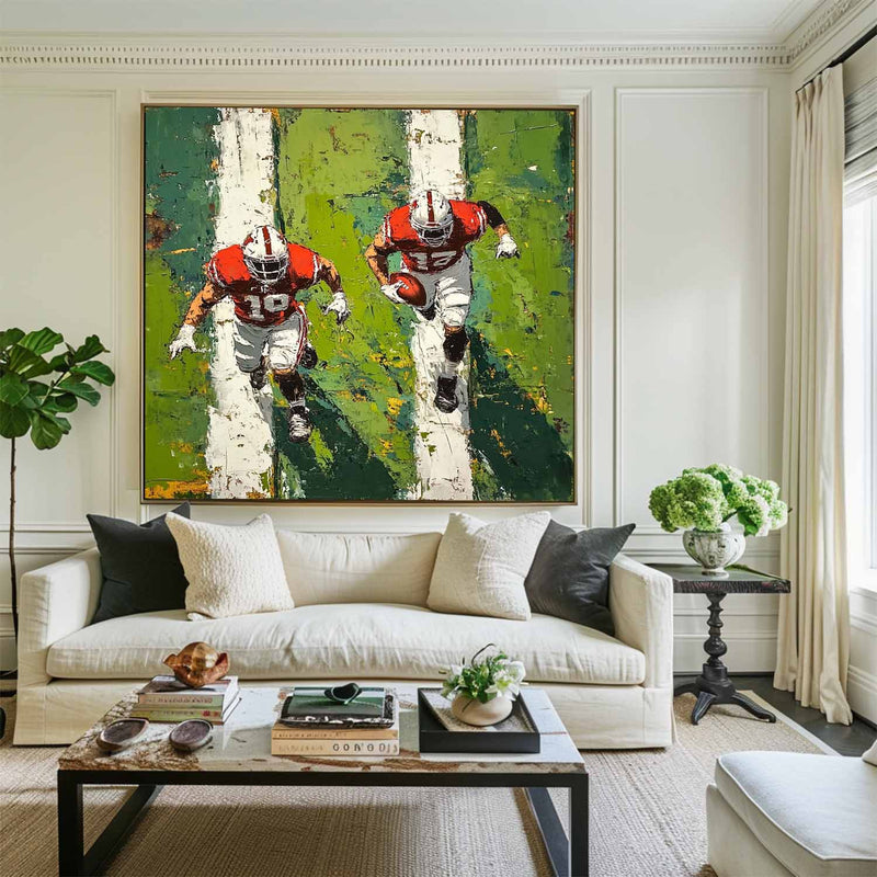 American Football Duo Action Oil Painting