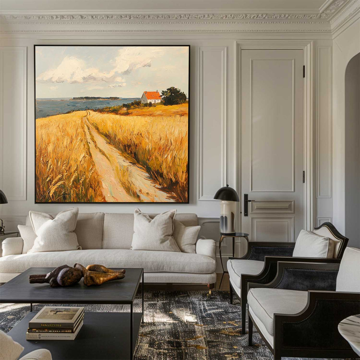 Golden Wheat Field Rural Landscape Painting