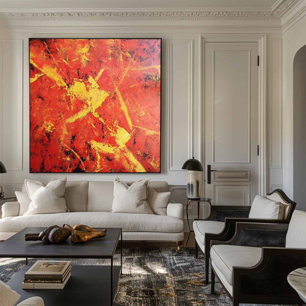 Expressionist Fiery Red Textured Oil Painting