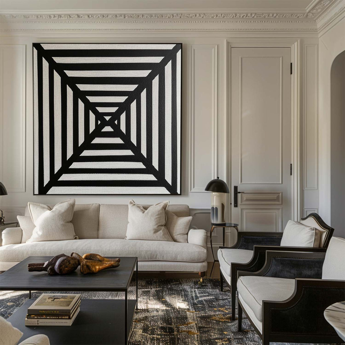 Black White Geometric Tunnel Canvas Art