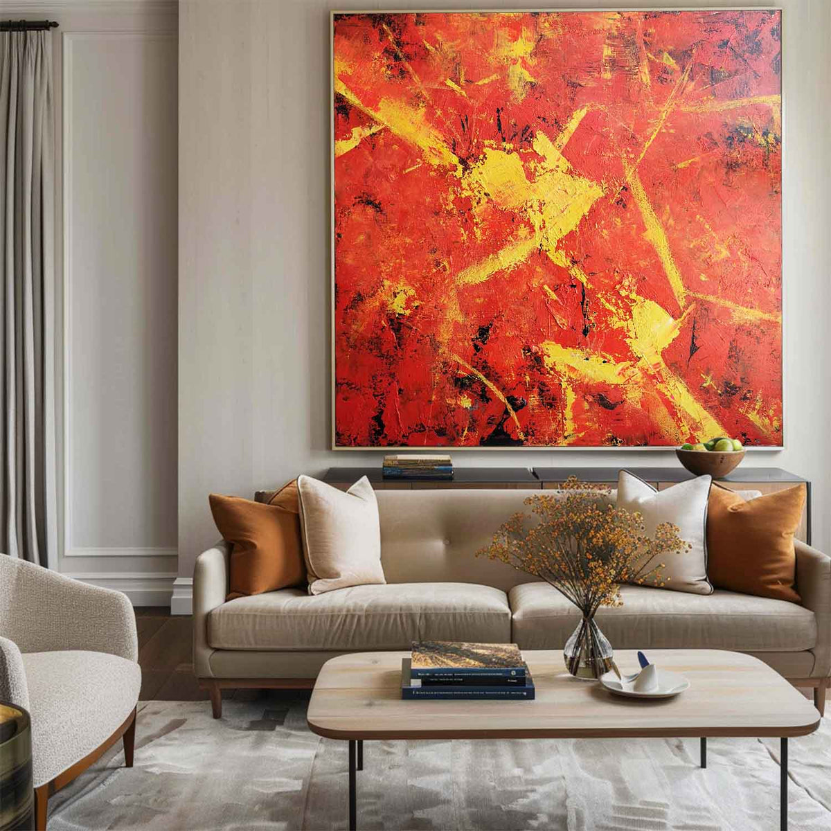 Expressionist Fiery Red Textured Oil Painting