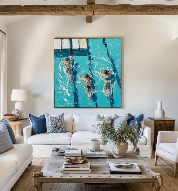Swimmers Summer Energy Oil Painting