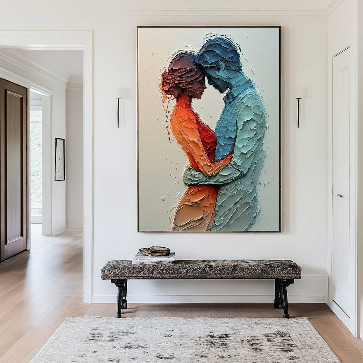 Zora Embracing Couple Textured Canvas Art