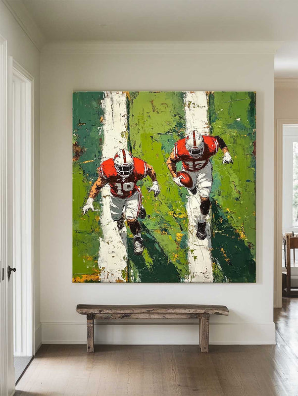 American Football Duo Action Oil Painting