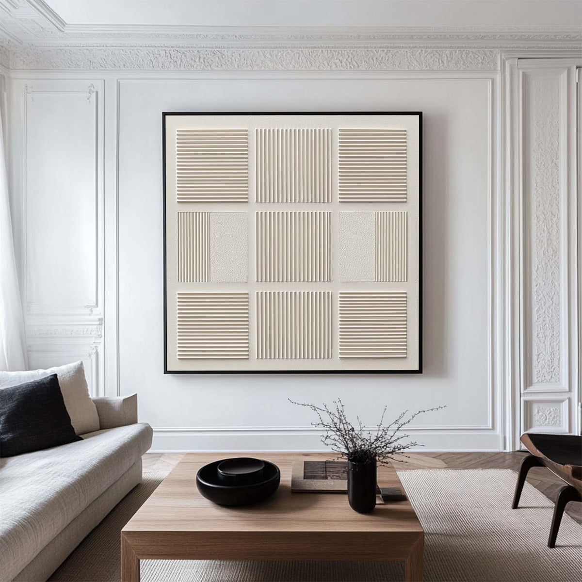 Square Panel Geometric Abstract  Multi‑Grid Heavy Raised Textured Artwork