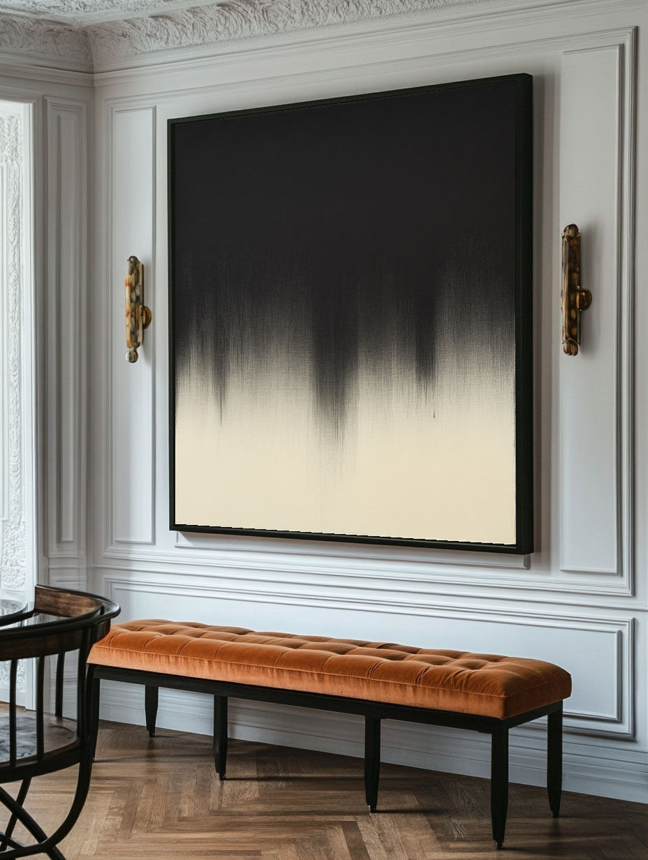 Drip Abstract Black Cream Oil Painting
