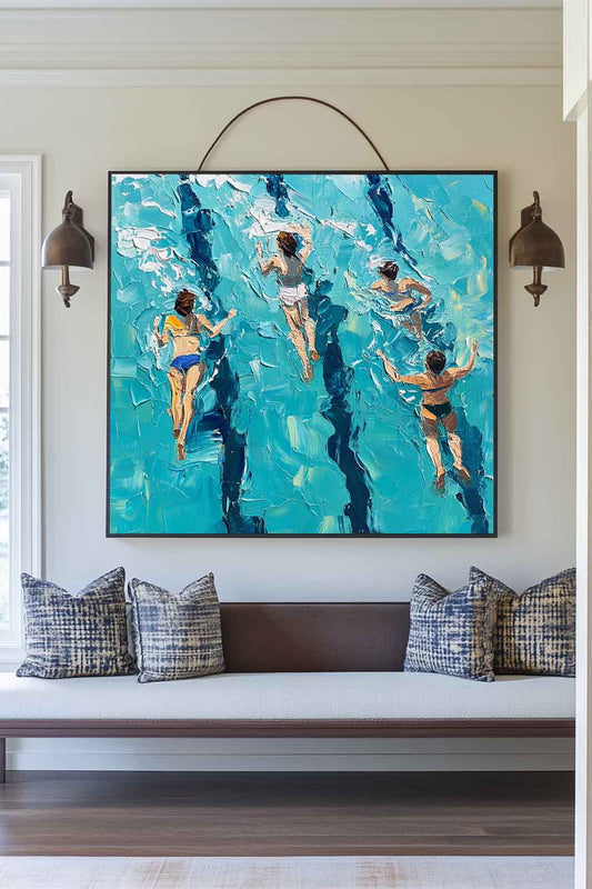 Poolside Swimmers Summer Fun Oil Painting