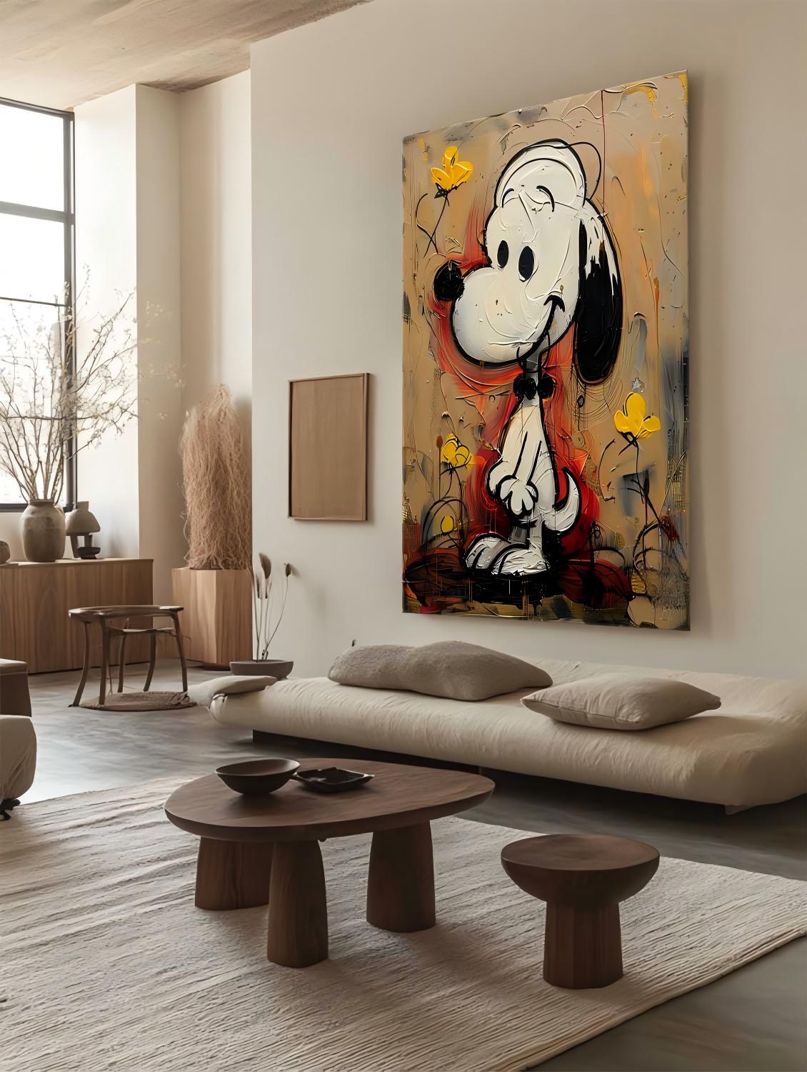 Graffiti Textured Snoopy Cartoon Abstract Painting