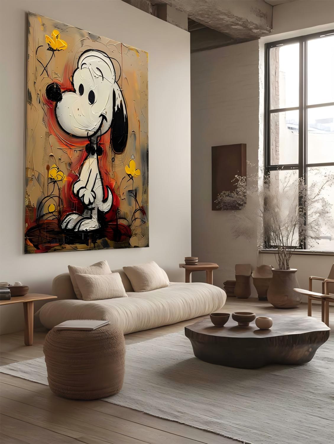 Graffiti Textured Snoopy Cartoon Abstract Painting