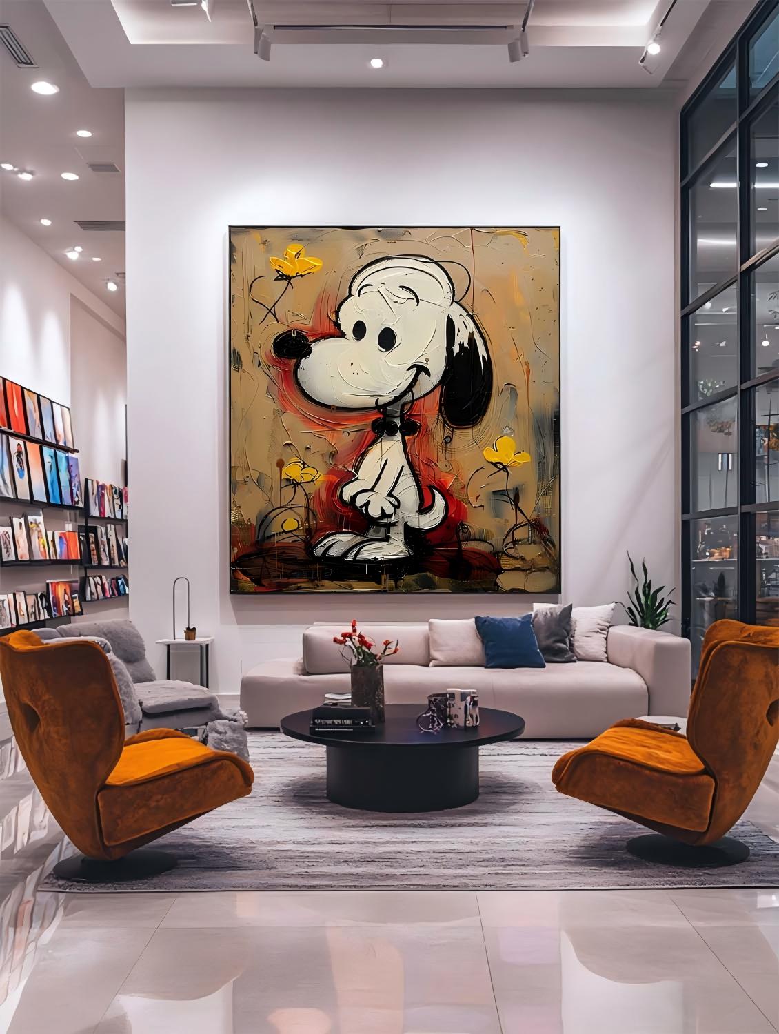 Graffiti Textured Snoopy Cartoon Abstract Painting