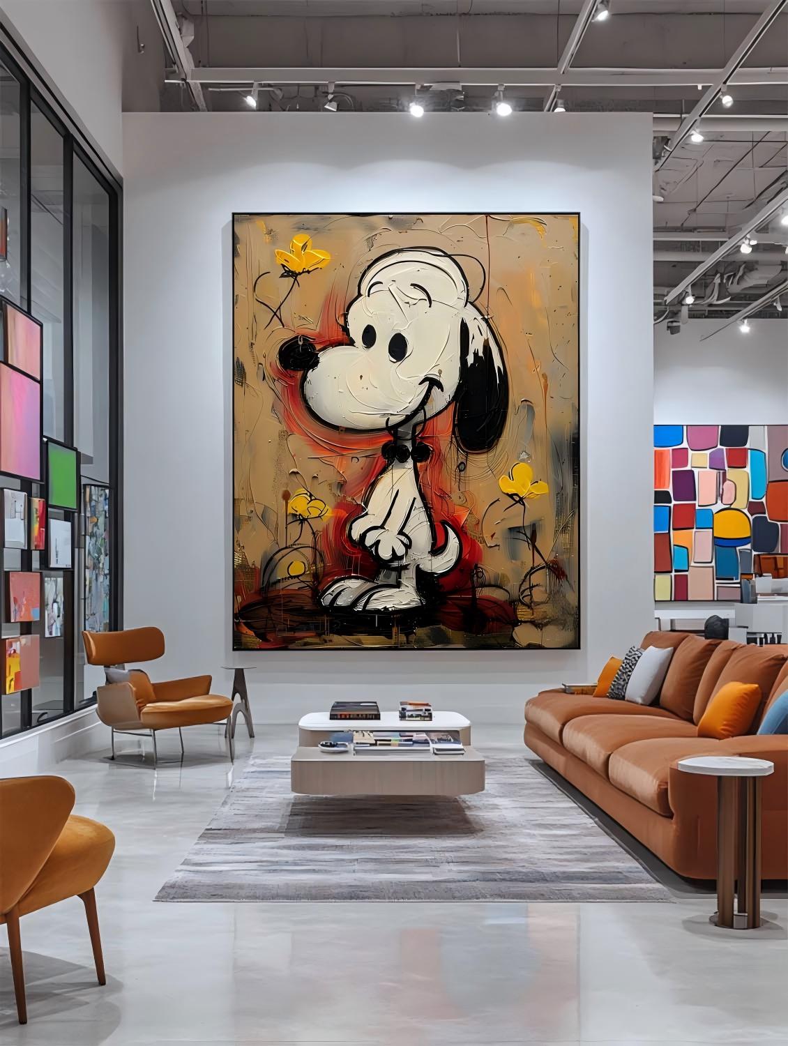 Graffiti Textured Snoopy Cartoon Abstract Painting