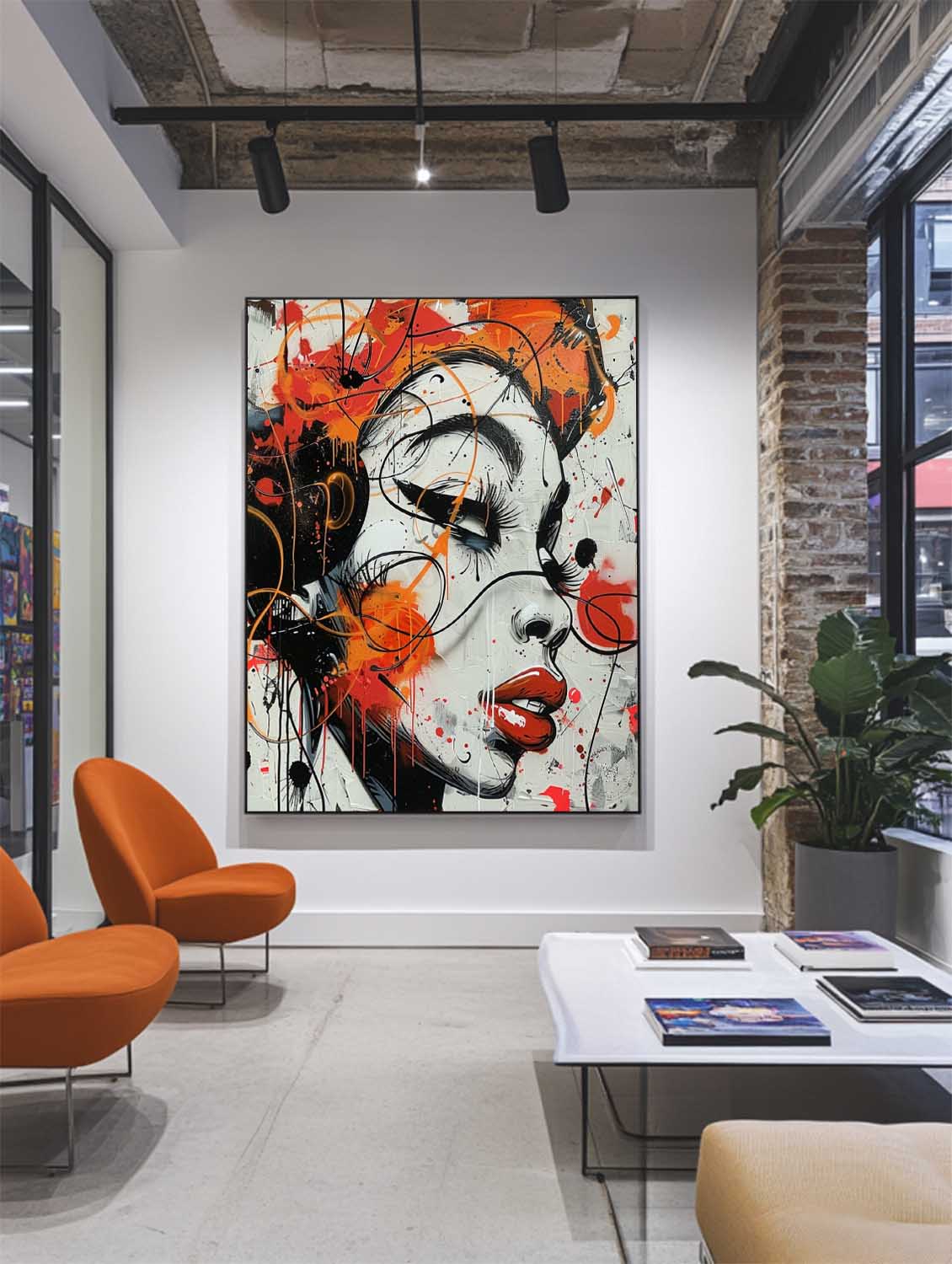 Wall Art Female Portrait Bold Orange