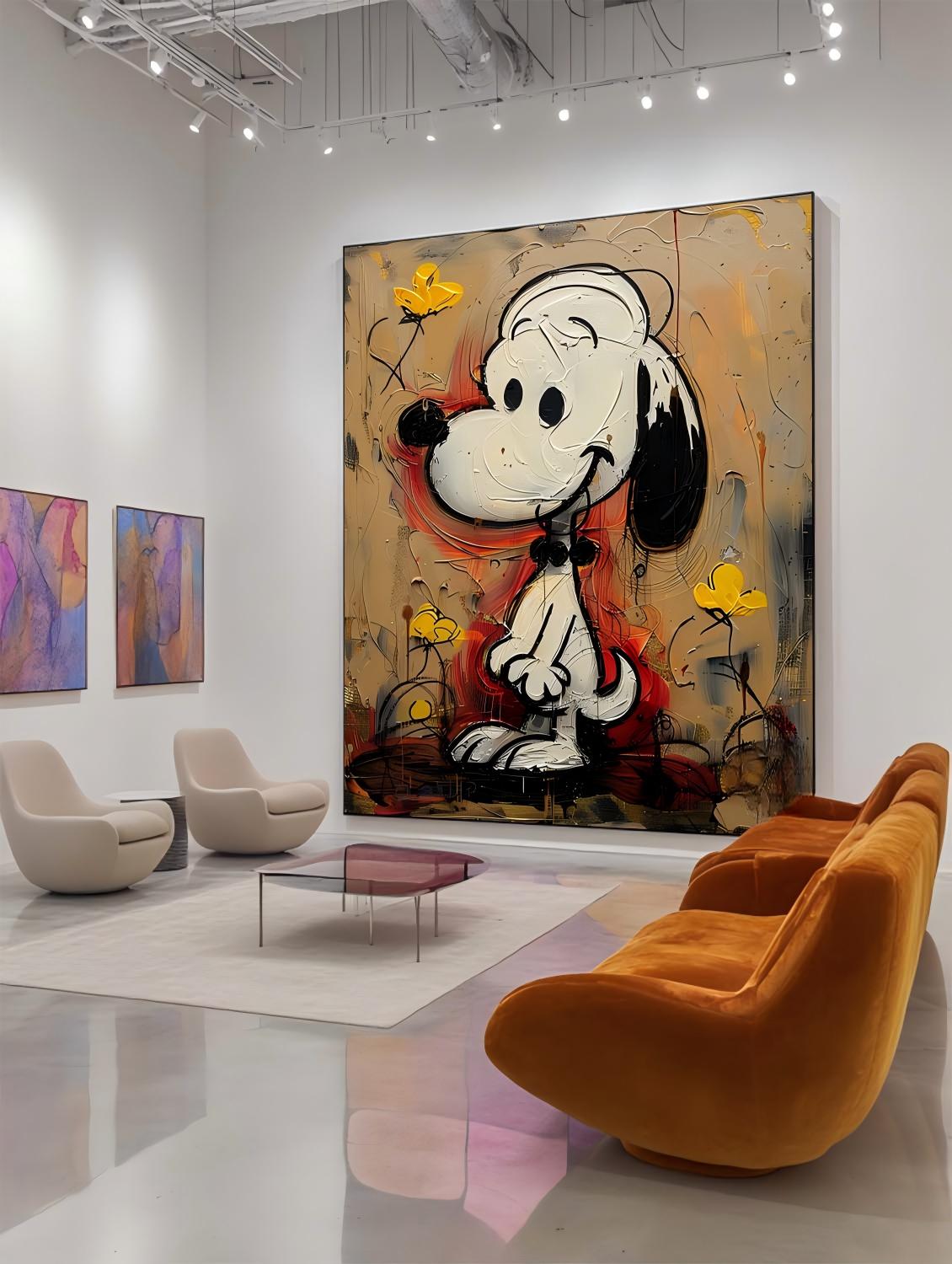 Graffiti Textured Snoopy Cartoon Abstract Painting