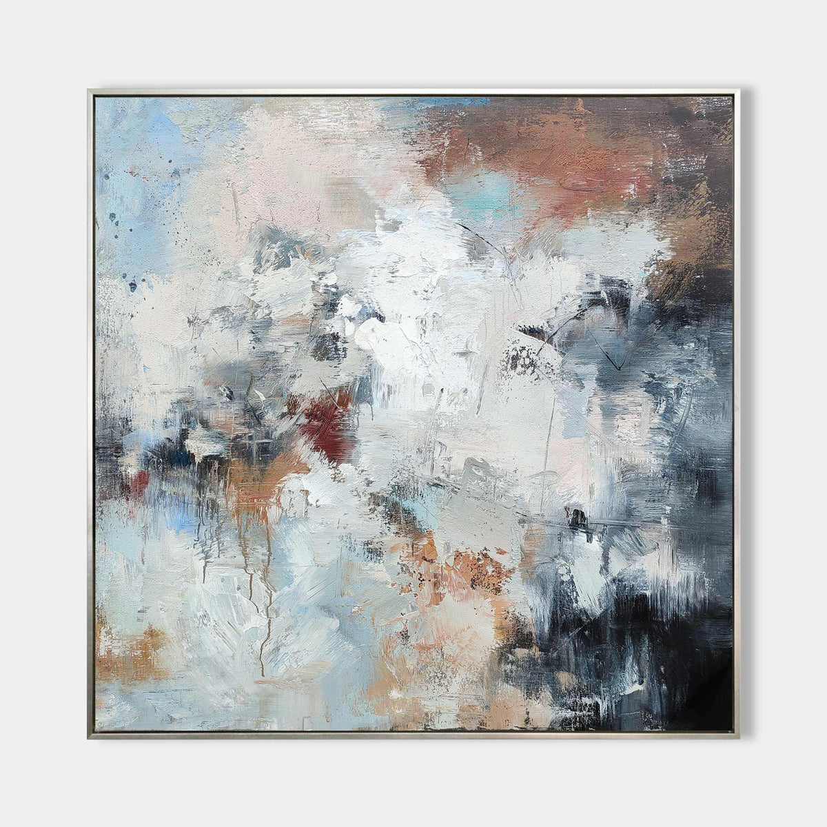 Blue‑White‑Terracotta Square Abstract  Earth‑Tone Layered‑Texture Artwork
