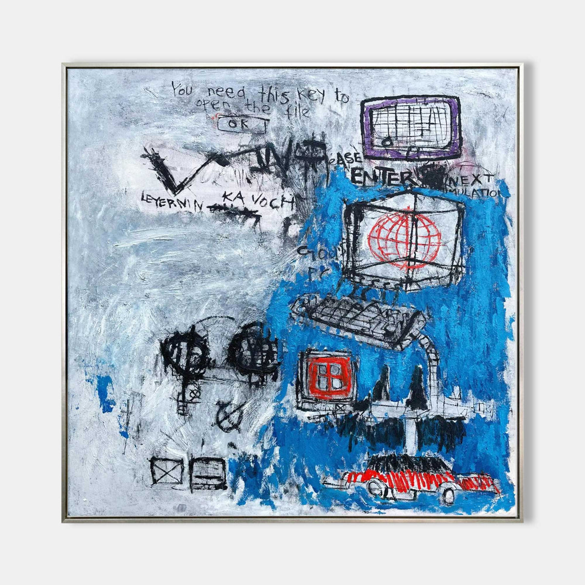Wall Art Abstract Graffiti Vibrant Blue Symbolic