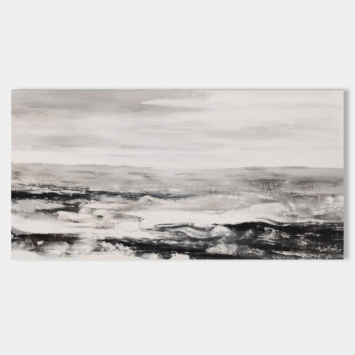 Monochrome Ocean Wave Wall Art Horizontal