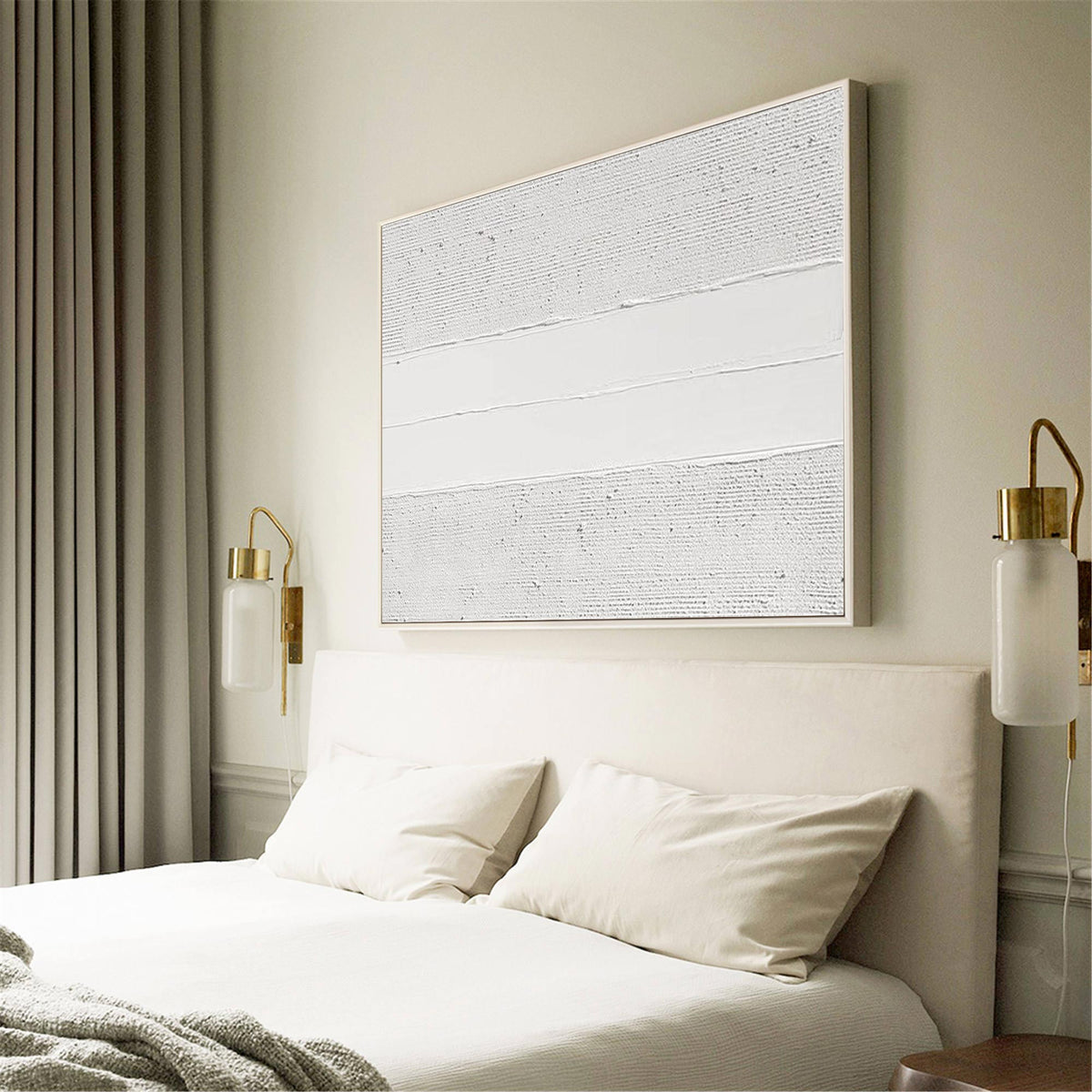 Minimalist White Textured Abstract Oil Painting