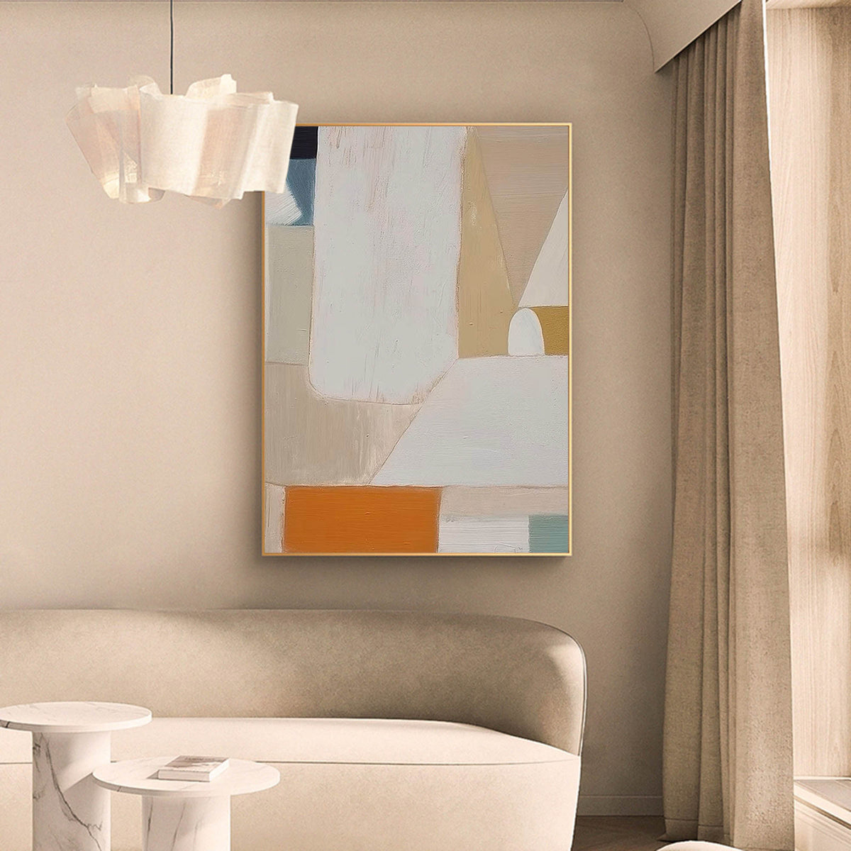 Neutral Geometric Abstract Oil Painting