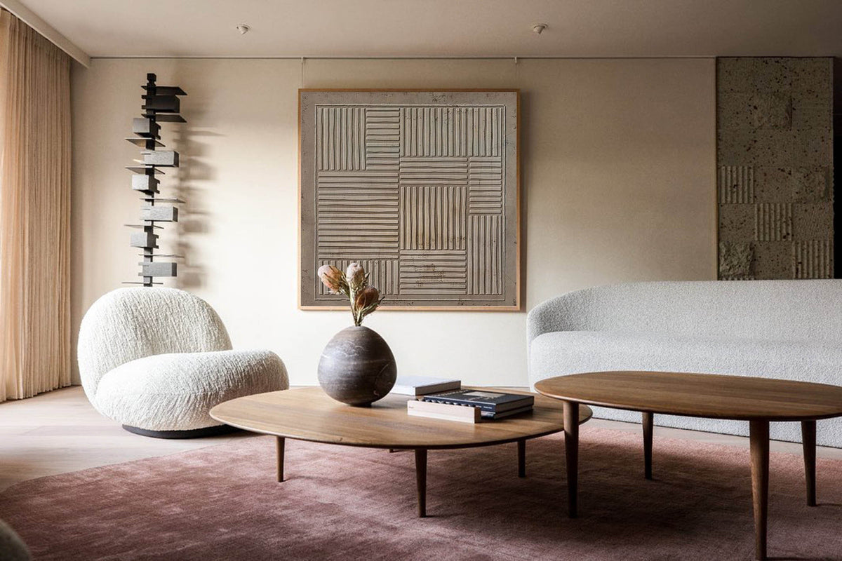 Earthy Textured Linear Pattern Diptych Wall Art Set
