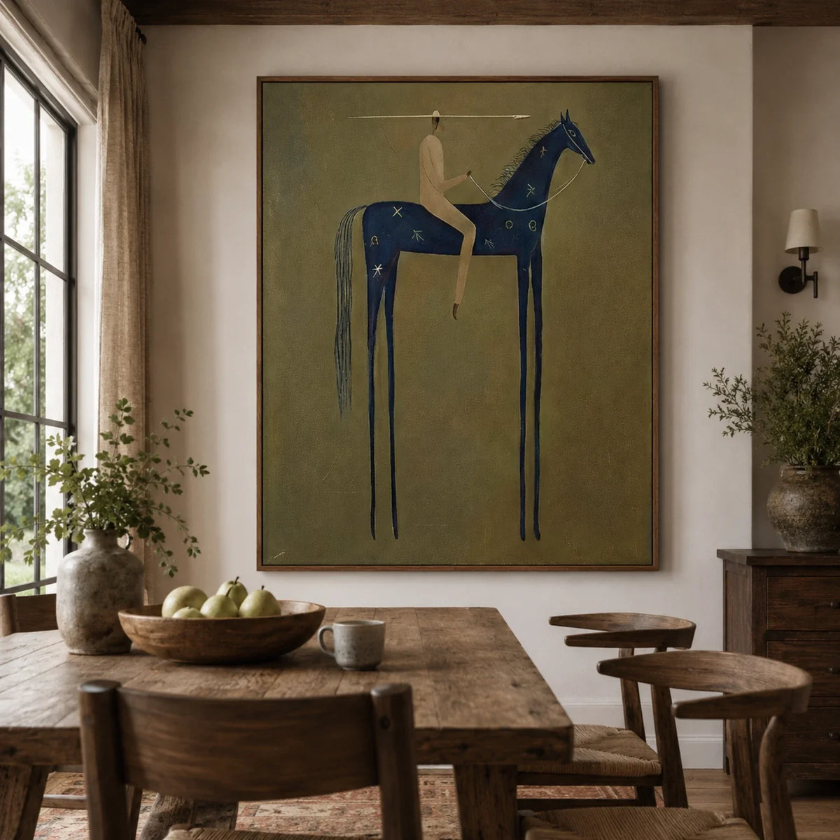 Emerald Stillness Horse and Rider Oil Painting