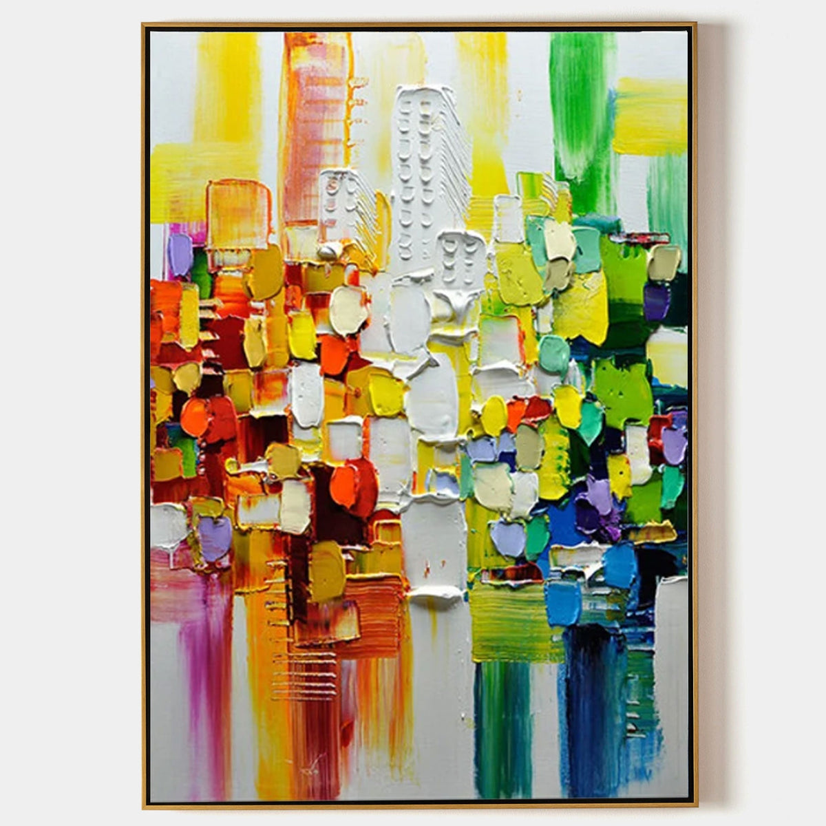 Vibrant Abstract Cityscape Impasto Painting