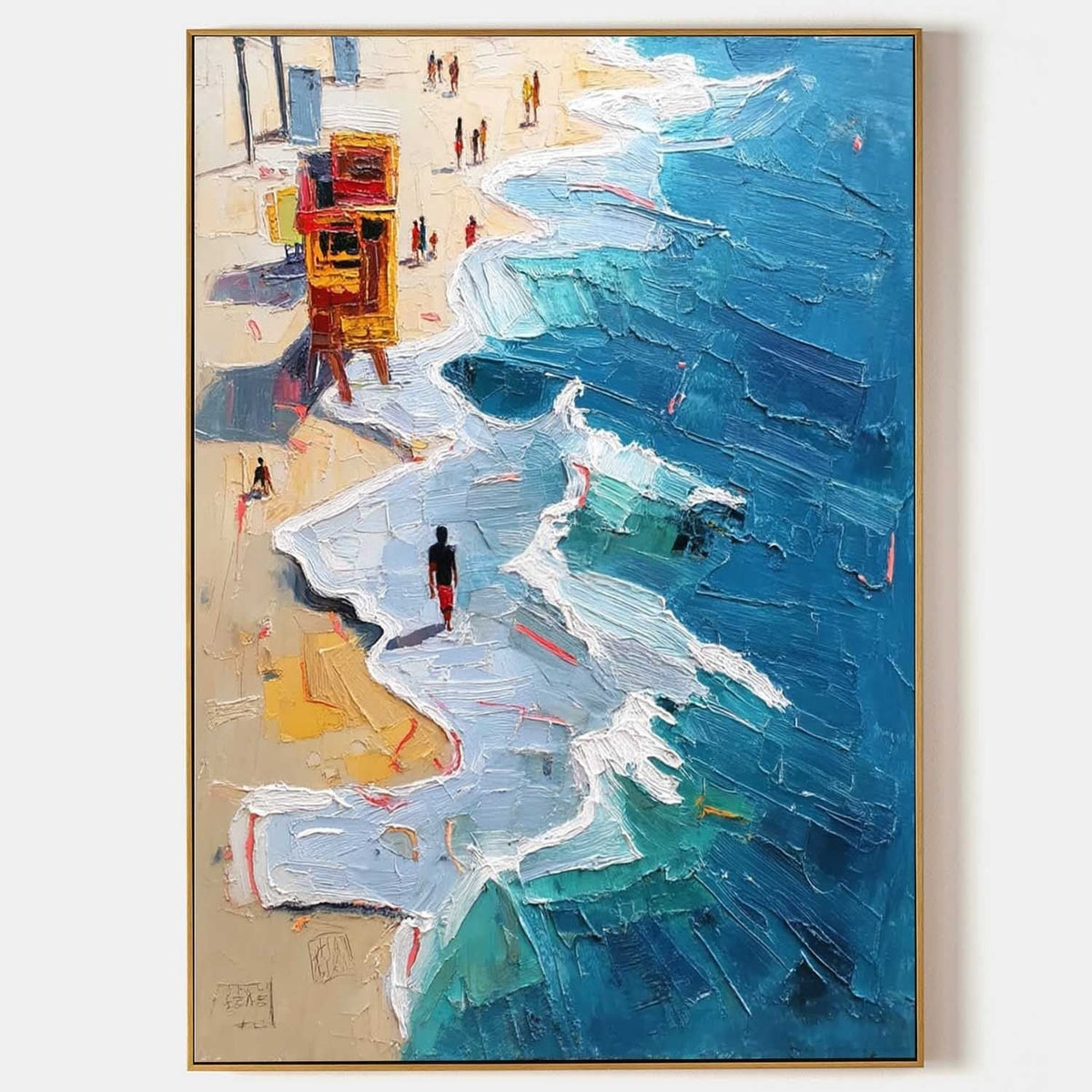 Wall Art Vertical Impressionist Coastal Beach Scene Bright