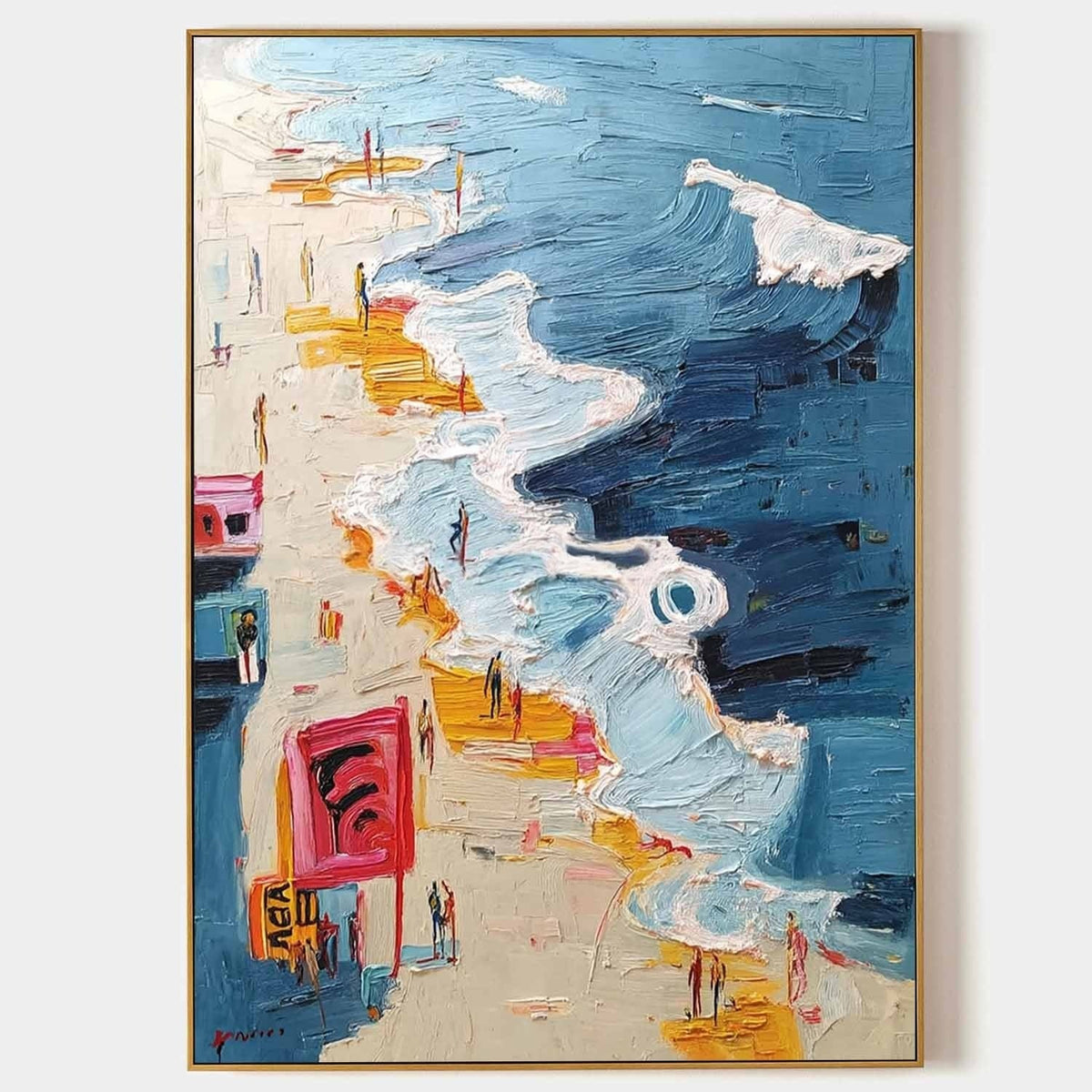 Wall Art Vertical Impressionist Coastal Boardwalk Scene Bright