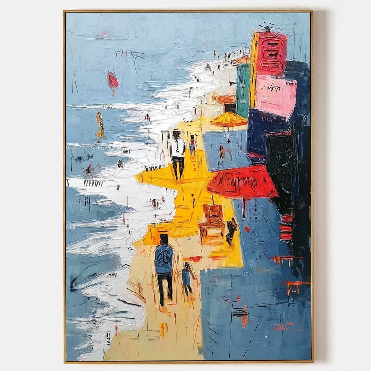 Wall Art Vertical Abstract Figurative Beach Scene Bold