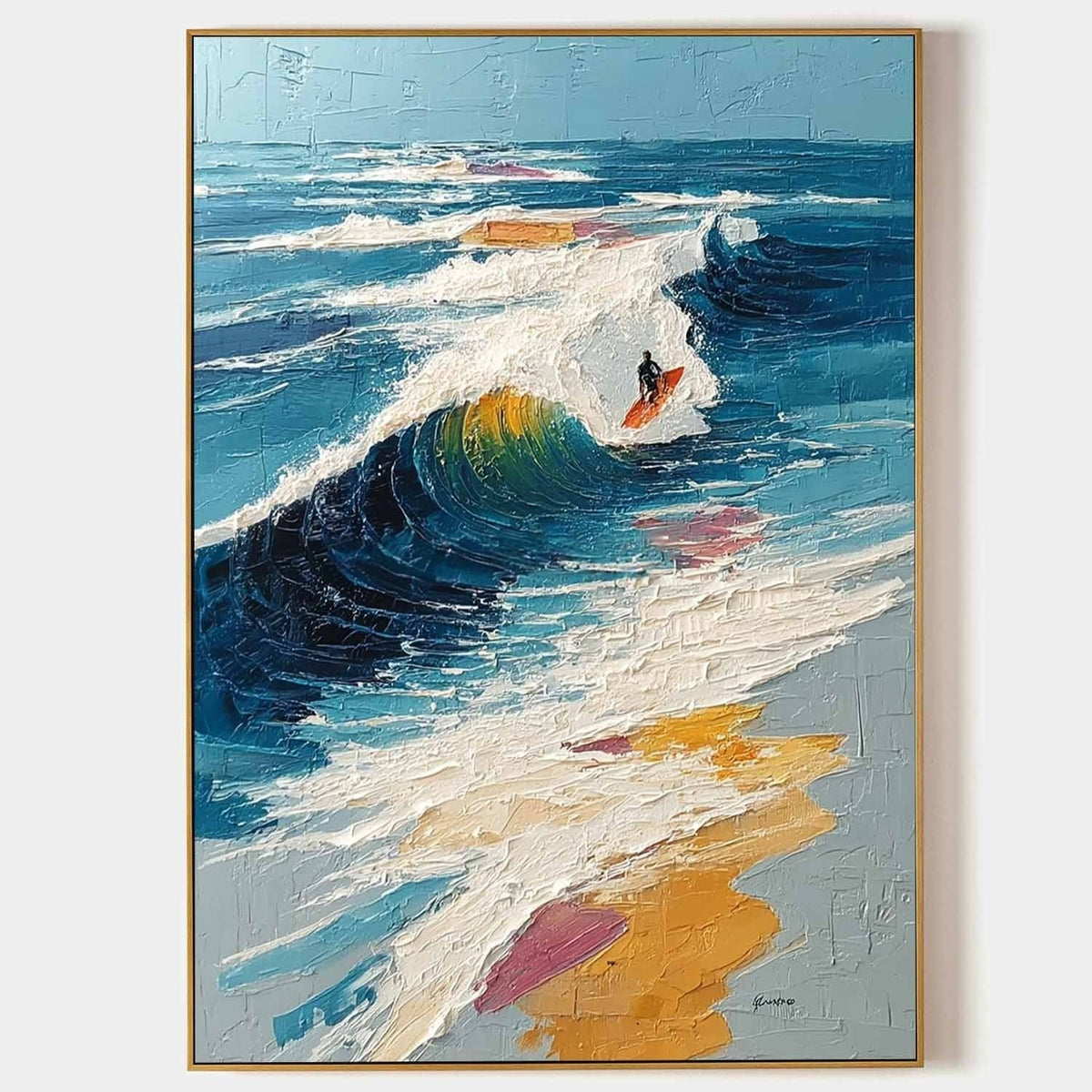 Wall Art Vertical Impressionist Surfing Scene Vivid