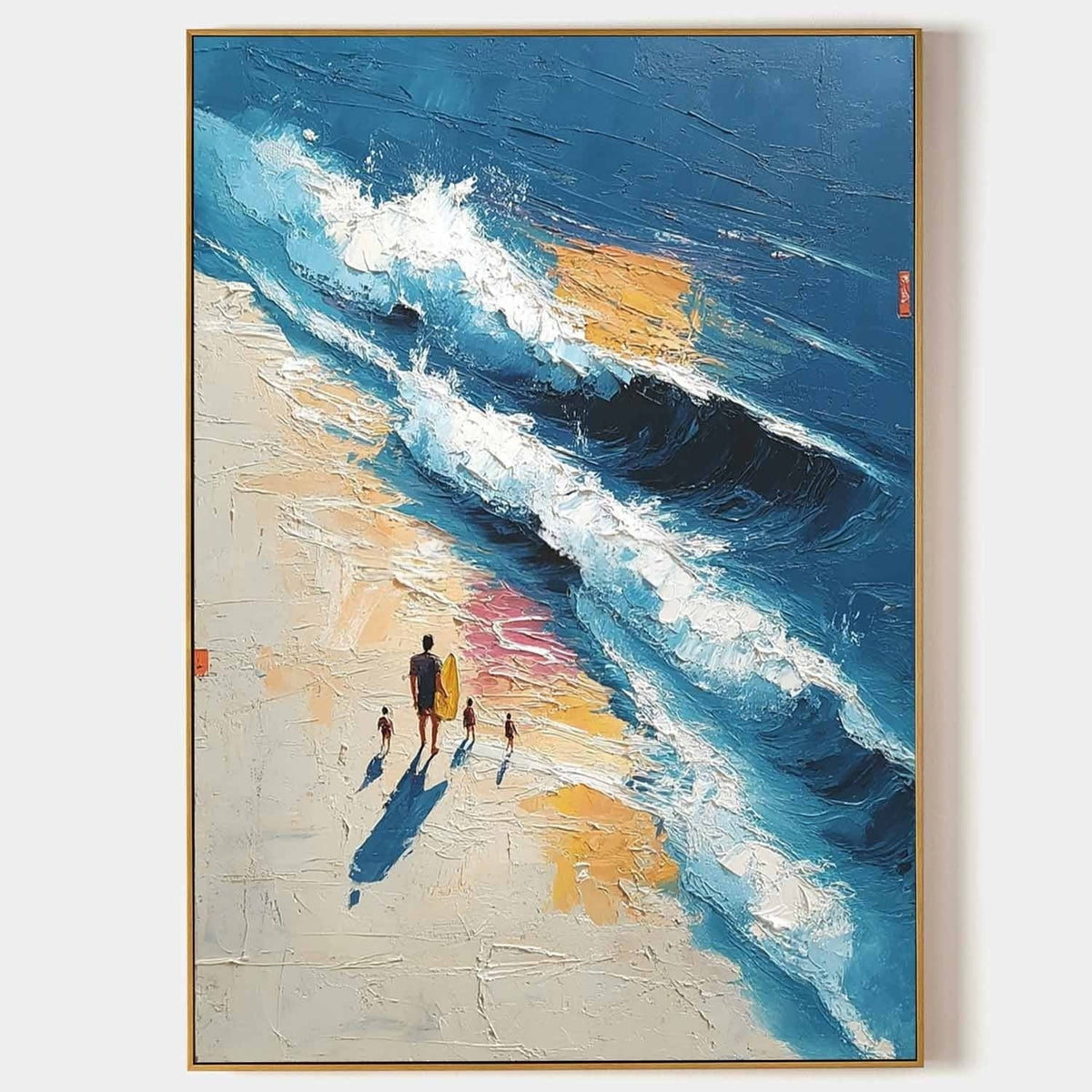 Wall Art Vertical Impressionist Family Beach Scene Deep